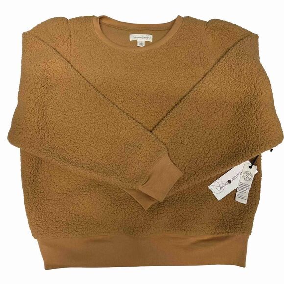 Treasure & Bond Brushed Fleece Sweatshirt Tan Doe Crew Neck  Ribbed Cuffs Large - Picture 7 of 14